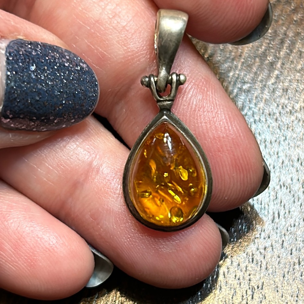 Natural Amber and silver pendant